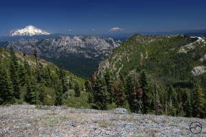 Grey Rock Lake, Castle Crags and Mount Shasta.