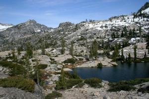 Looking towards the lakes from the beginning of the Mt. Hilton route. Trinity Alps, Canyon Creek II - May2007 030 copy (Custom)