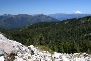 Mount Shasta and Billys Peak line the horizon beyond Boulder Lake. Boulder Lake (7) (Custom)