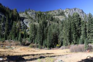 Yup, the trail climbs to the top of that cliff. Trinity Alps, South Fork Lakes - Oct2013 039 copy (Custom)