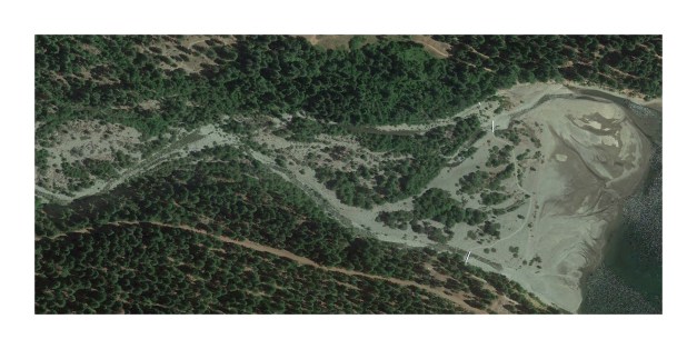 The southern channel, though reduced, still retains good flow.