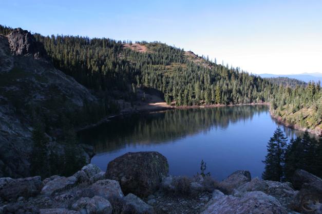 Looking north toward Prospect Peak and Mount Harkness in the Lassen area from Homer Lake, the last outpost of the Sierra Nevada