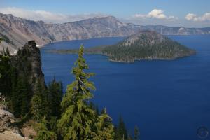 Wizard Island and Llao Rock at Crater Lake.